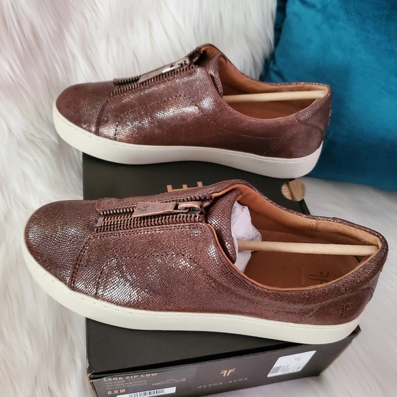 Frye Lena Metallic Leather Embossed Snake Sneakers - Picture 5 of 8